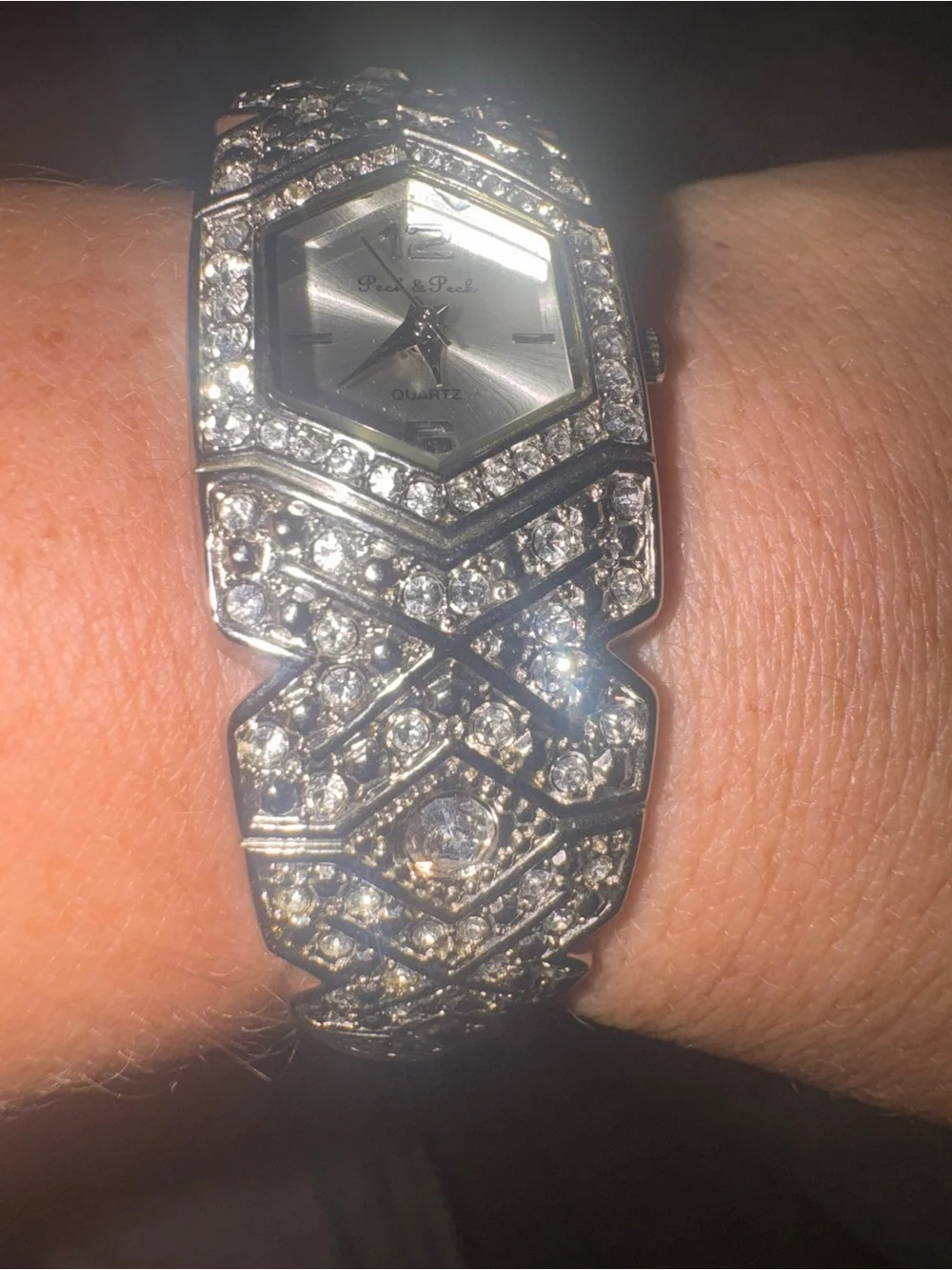 Peck & Peck Silver-Tone Crystal Bracelet Watch